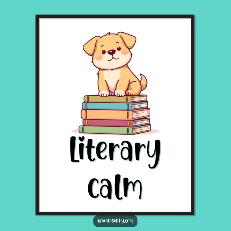 Funny Dog Bookworm Digital Art Print: Serene Pup Scholar Decor