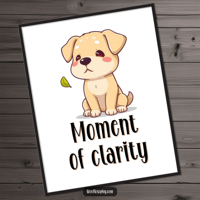 Funny dog looking thoughtfully at a falling leaf, invoking autumn serenity for digital wall art.