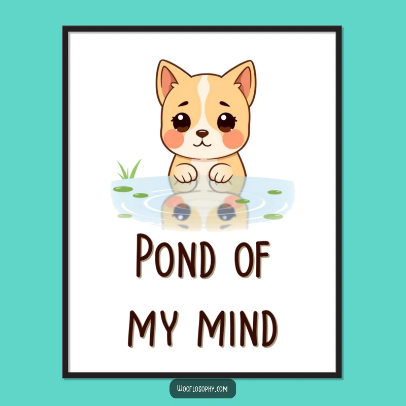 Funny Dog Reflective Pond Digital Art - Pensive Pooch Print Download