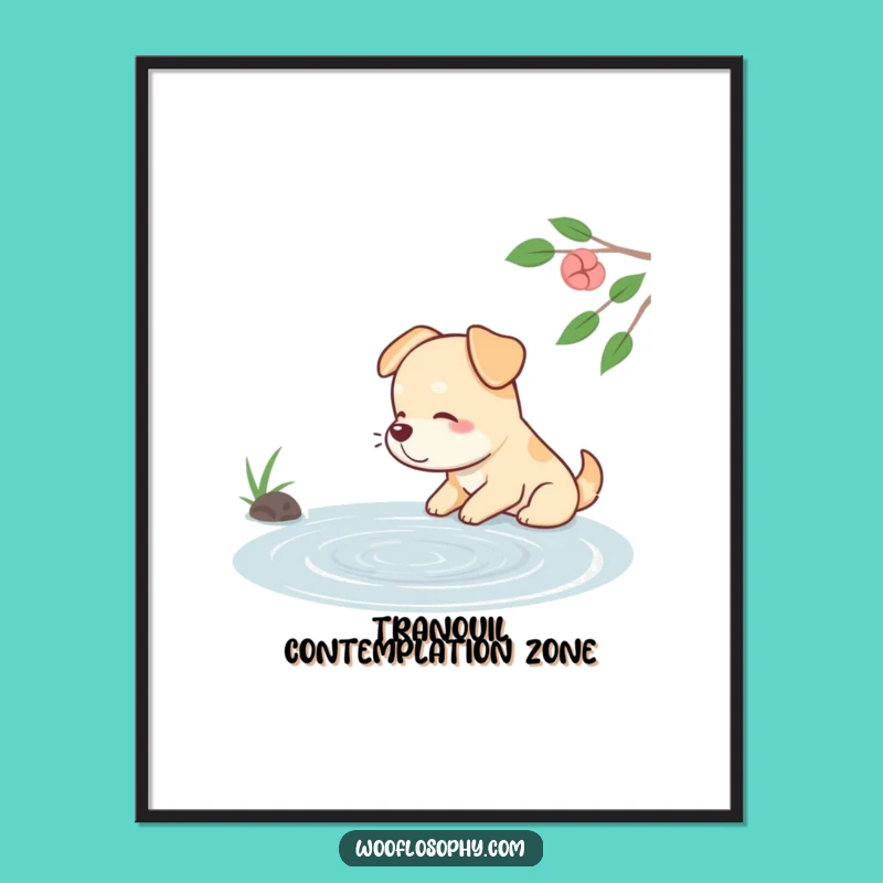Funny Dog Pond Serenity Digital Art - Hilarious Wall Decor for Calm Spaces