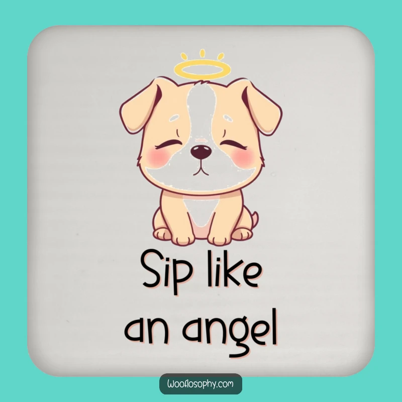 Funny Angel Dog Halo Coaster: Protect Surfaces with Grace