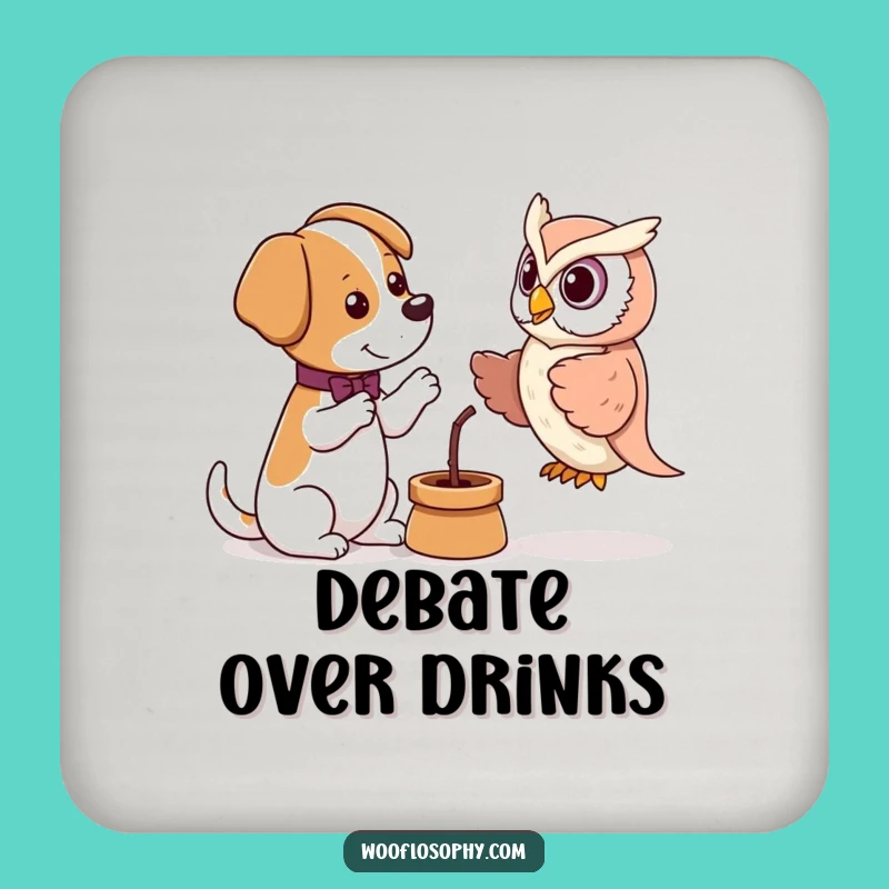 Funny Debate Dog Owl Puppet Coaster - Witty Pup's Intellectual Discussion, Table Gift