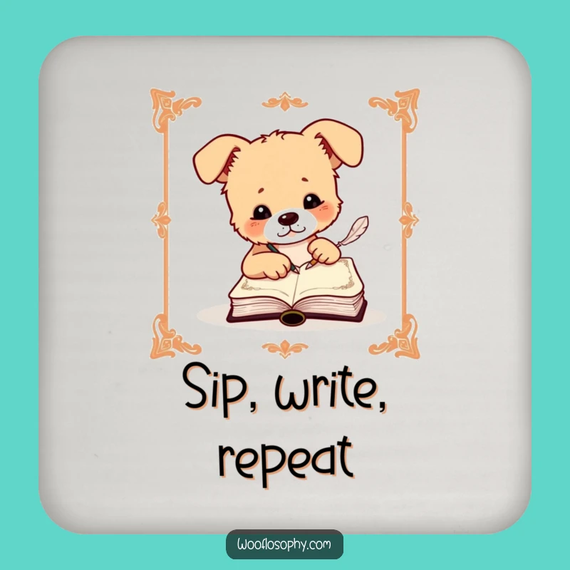 Funny Dog Coaster Set: Protect Your Table with This Literary Scribe