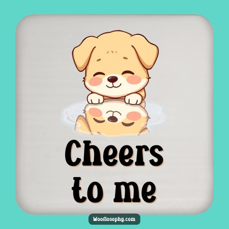 Funny Dog Reflection Coaster: Serene Pup's Puddle Protection, a Humorous Drink Accessory