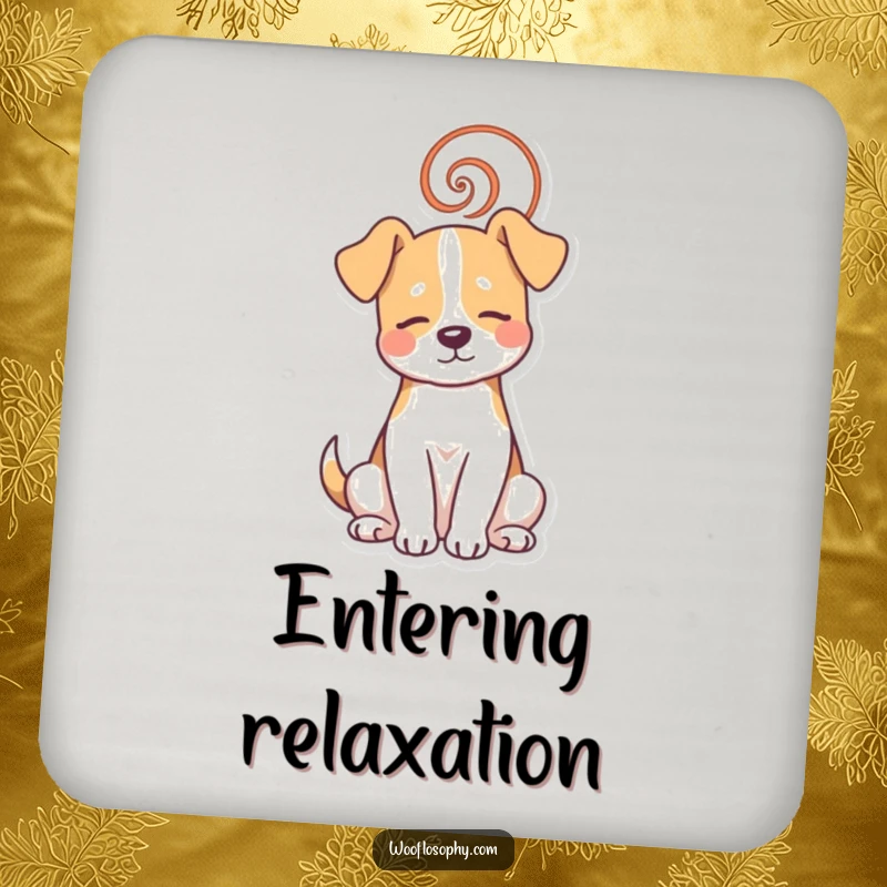 Funny dog coasters featuring a dog in zen mode with a spiral, adding a touch of humorous calm.