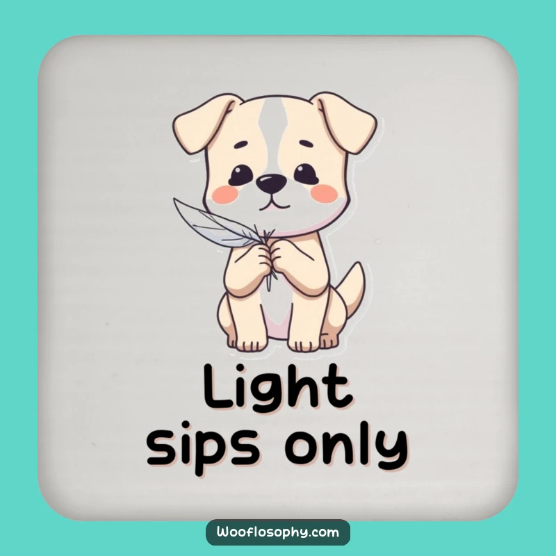 Funny Dog Feather Coaster: Lighthearted Pup's Gentle Protection, a Humorous Drink Accessory