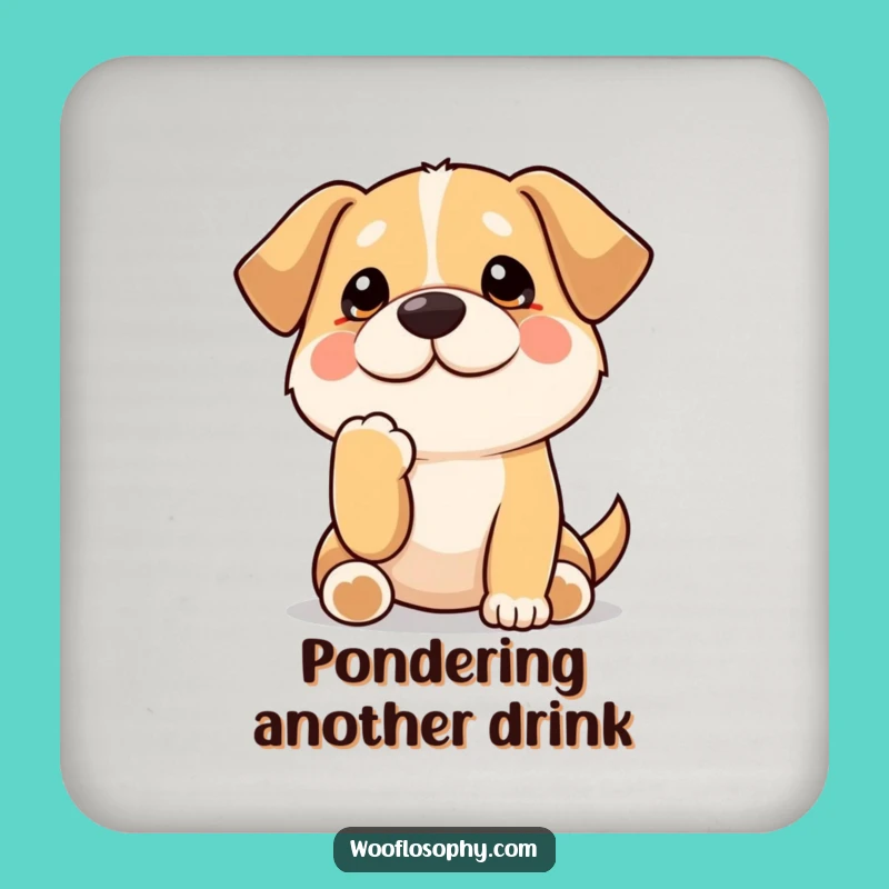 Funny Kawaii Dog Coaster: Contemplative pup protector, a charming and funny gift for coffee tables.