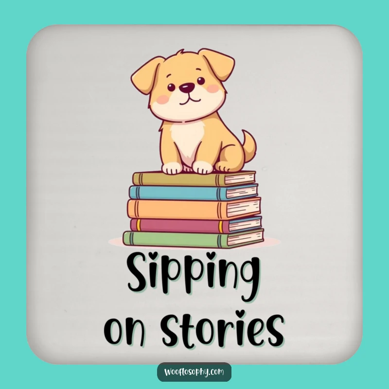 Funny Dog Bookworm Drink Coaster: Serene Pup Scholar Protector
