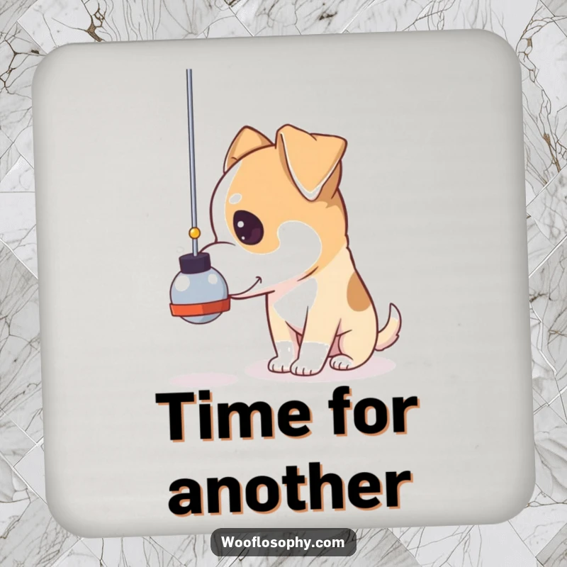 Funny pendulum dog coaster, a dog gazing thoughtfully at a swinging pendulum, protecting surfaces.
