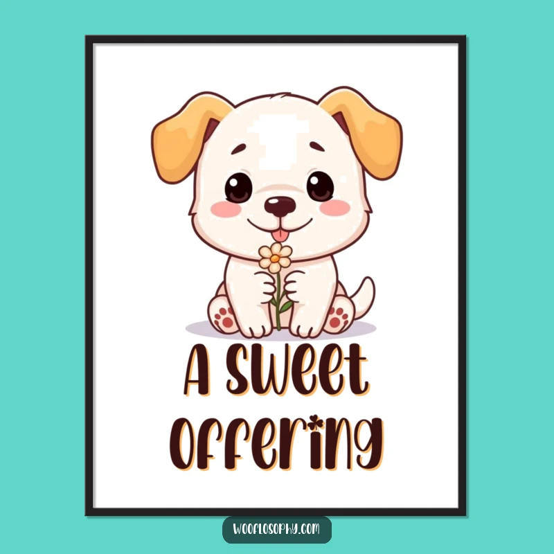 Funny Dog Flower Offering Poster - Adorable Wall Art for Dog Lovers