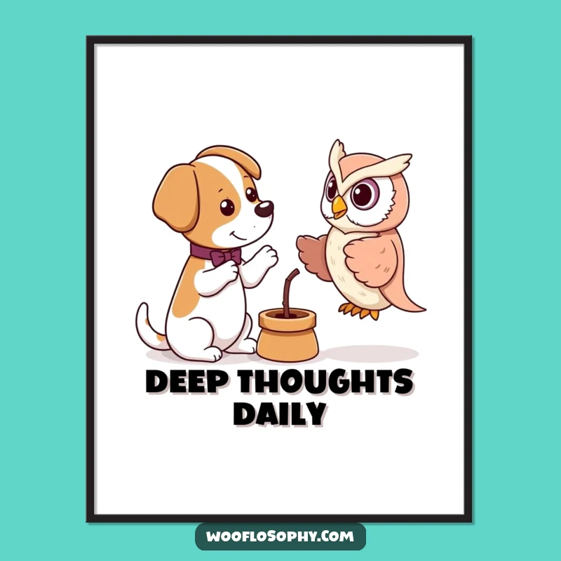 Funny Debate Dog Owl Puppet Poster - Witty Pup's Intellectual Discussion, Wall Art Gift