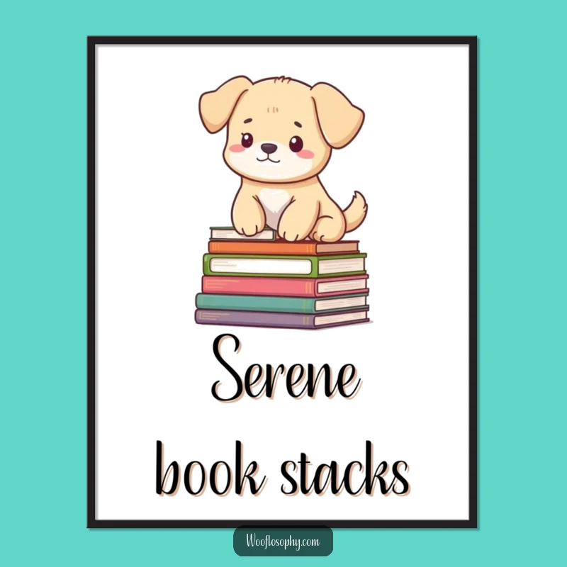 Funny Dog Book Throne Poster: Serene Scholar Art, Perfect Gift!