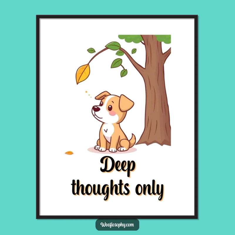 Funny Dog Leaf Gazing Poster - Artistic Canine Autumn Humor Wall Art