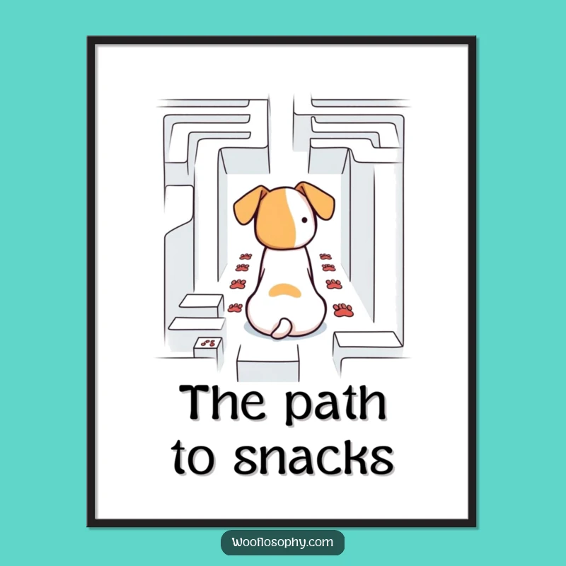 Funny Dog Poster - Puzzled Pup Maze Art - Witty Wall Decor Gift