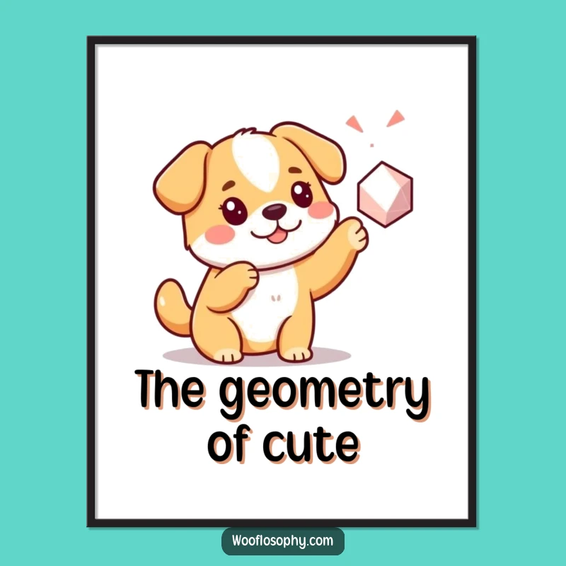 Funny Kawaii Dog Poster: Geometric explorer wall art, a delightful and funny gift for curious minds.