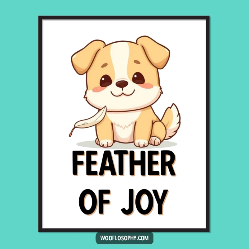 Funny Kawaii Dog Poster: Serene feather watcher wall art, a charming and funny gift for peaceful homes.