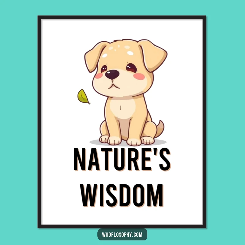 Funny Wise Dog Leaf Poster, Inspiring Canine Autumn Art for Your Reflective Space