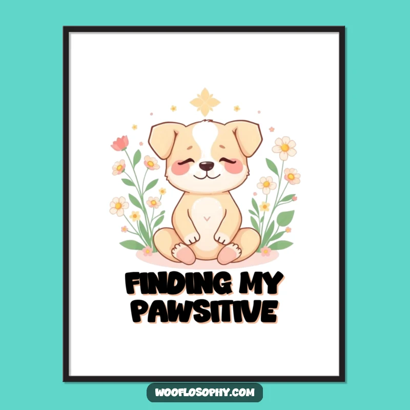 Funny Zen Dog Poster - Blooming Meditation Art for a Humorous, Peaceful Home