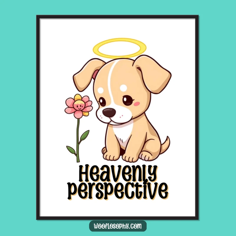 Funny Angel Dog Flower Poster: Heavenly Pup's Pure Gaze Art, a Humorous Gift for Devotees