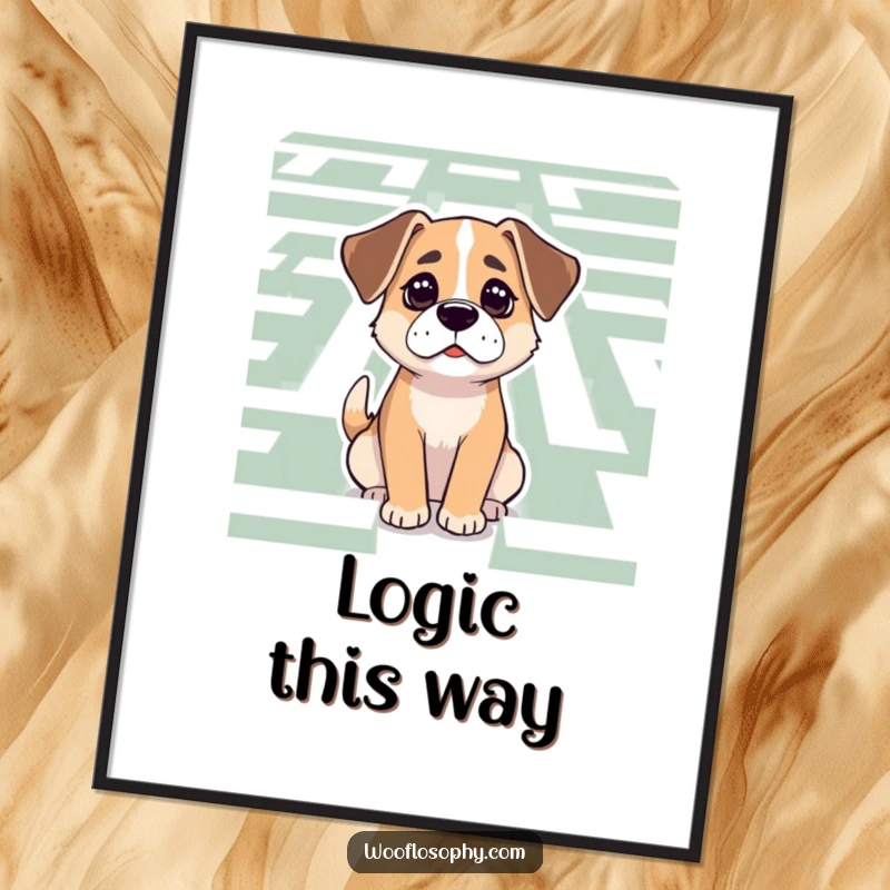 Funny Dog Poster: A dog with a determined expression stares into a complex maze, ready for the challenge.
