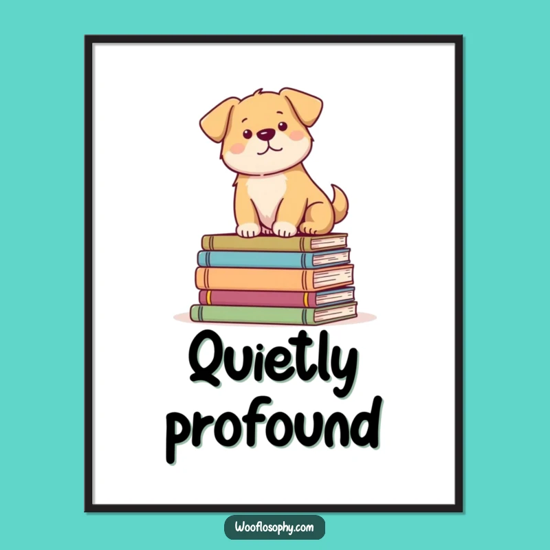 Funny Dog Bookworm Poster: Serene Pup Scholar Wall Art
