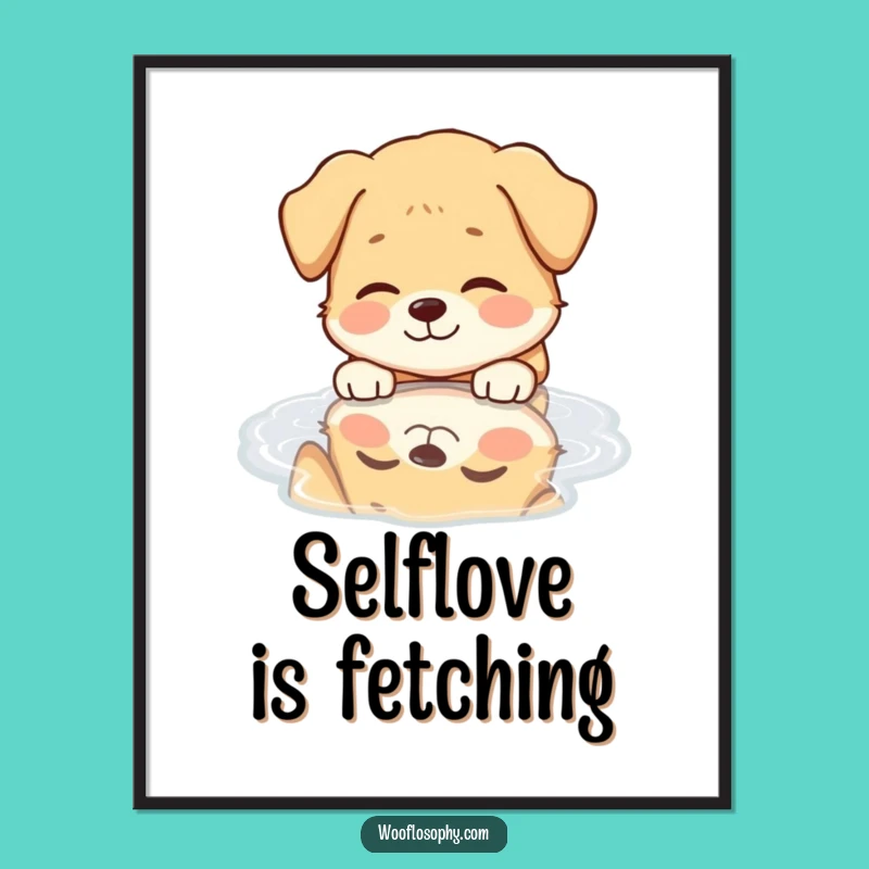 Funny Dog Puddle Reflection Poster: Serene Pup's Joyful Portrait, a Humorous Wall Art Gift