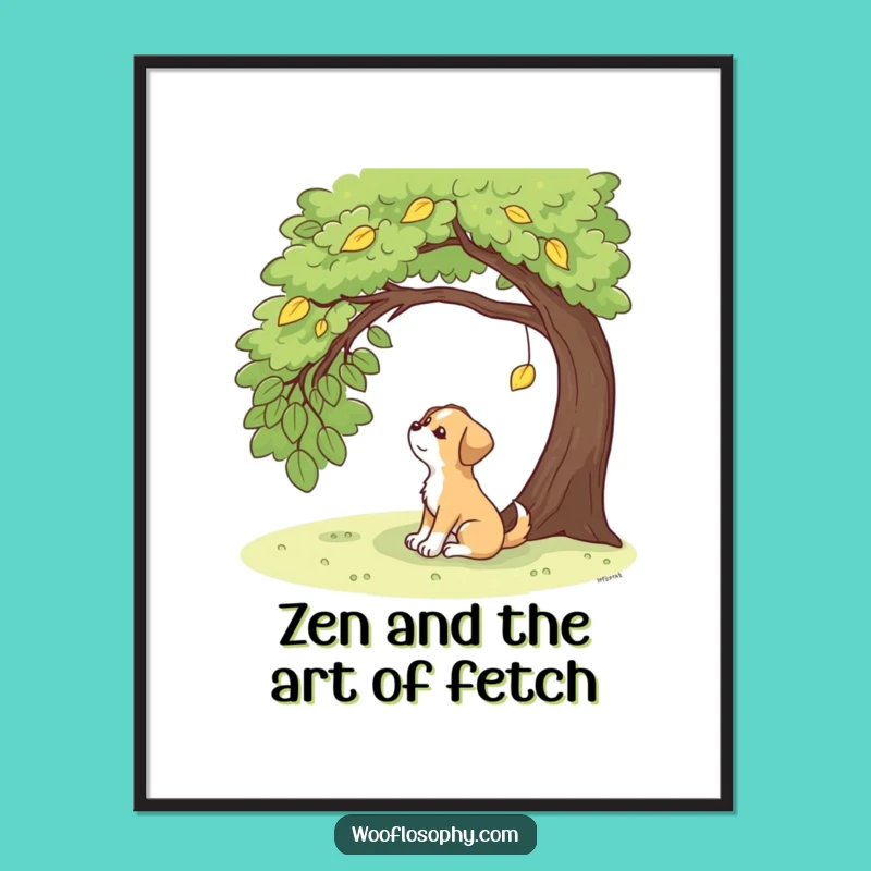 Funny Contemplative Dog Poster: Autumn Leaf Wisdom Wall Art Gift
