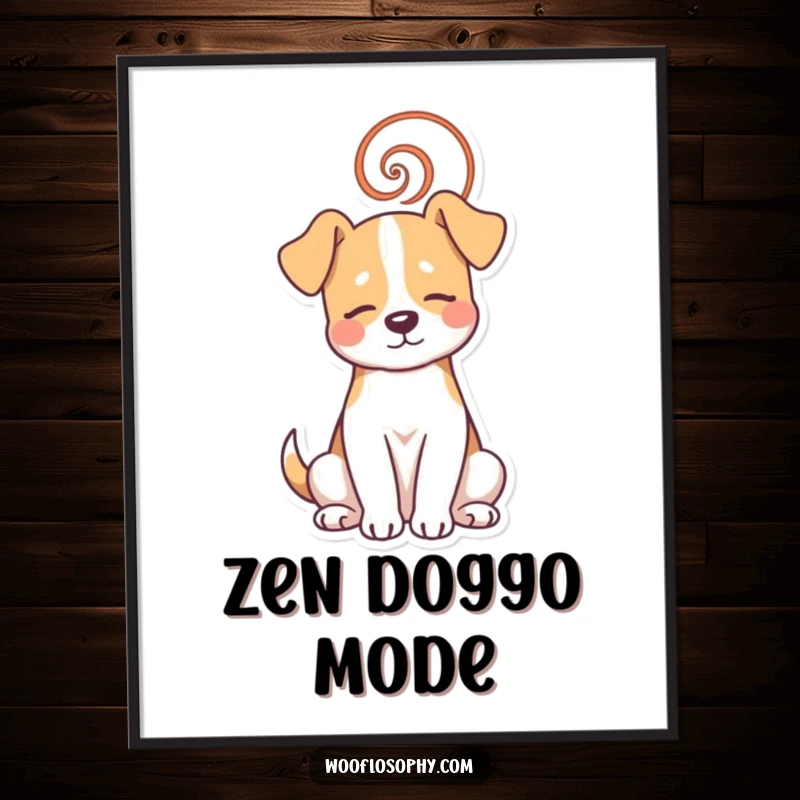 Funny dog poster of a dog in deep meditation with a spiral, offering calm and humorous wall decor.