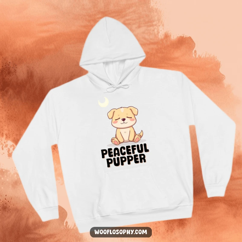 Funny dog meditating peacefully under a sunbeam, a soft and cozy hoodie design for total calm.