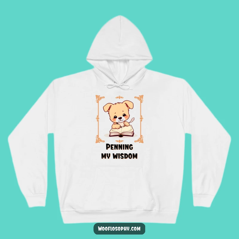 Funny Dog Hoodie: Cozy Canine Scribe Pens Literary Masterpiece with Quill