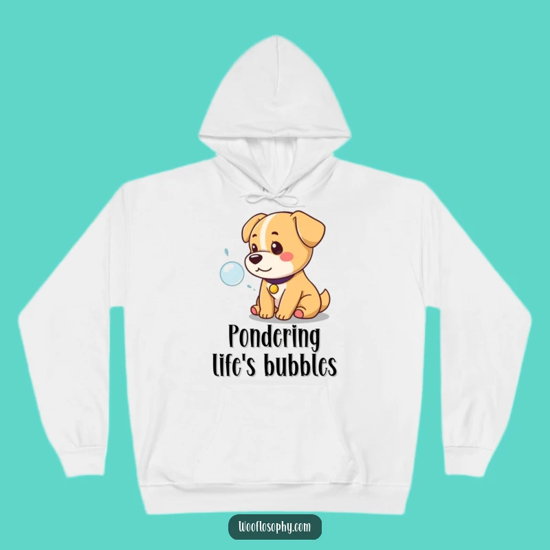 Funny Kawaii Pondering Dog Hoodie: Regal Canine Contemplating Bubbles, Cozy Humor Gift