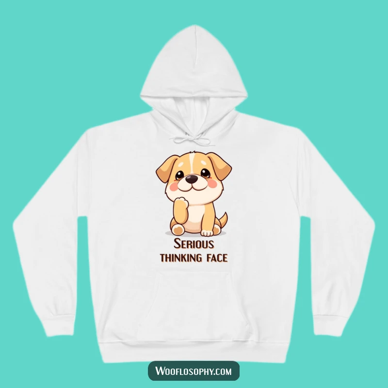 Funny Kawaii Dog Hoodie: Cozy thinking pup sweatshirt, an introspective and funny gift for deep thinkers.