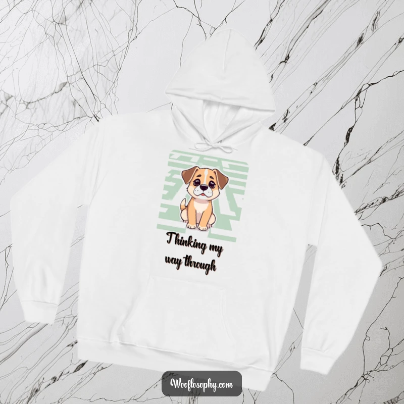 Funny Dog Hoodie: A determined dog gazes into a maze, symbolizing thoughtful problem-solving and focus.