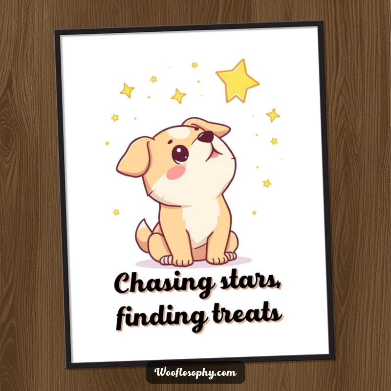 Funny Free Printable Wall Art: Dog gazing at a vast starry sky with wide-eyed wonder, creating humorous cosmic decor.