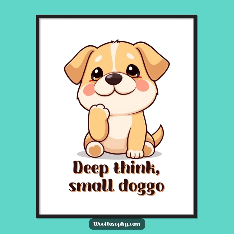 Free Printable Kawaii Dog Art: Funny Pondering Dog Downloadable Gift