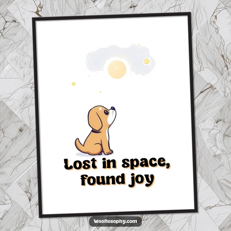 Funny Free Printable Wall Art: A dog looking up at a single, bright star with pure wonder, whimsical decor.