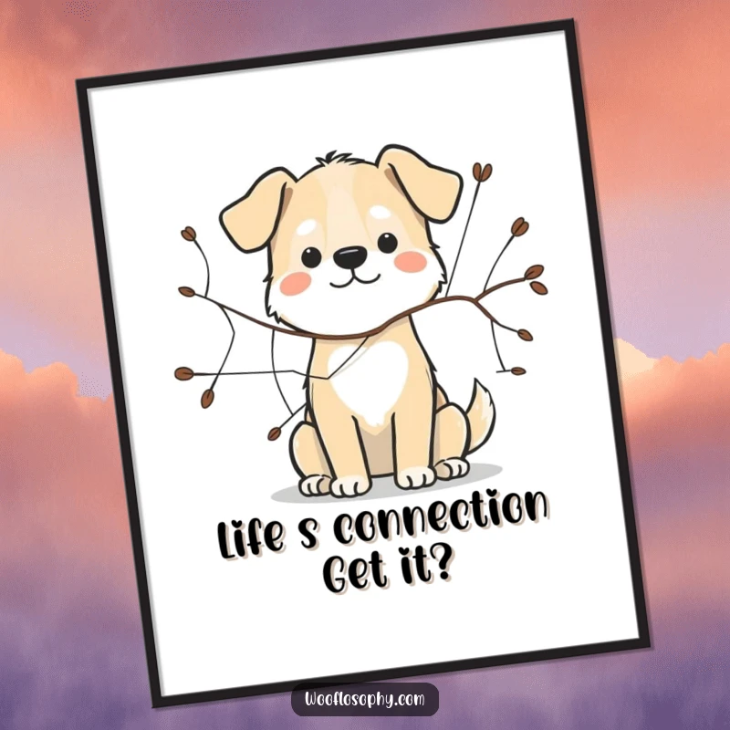 Funny Free Printable Wall Art: Dog meticulously sketching an interconnected web with a twig, unique artistic home decor.