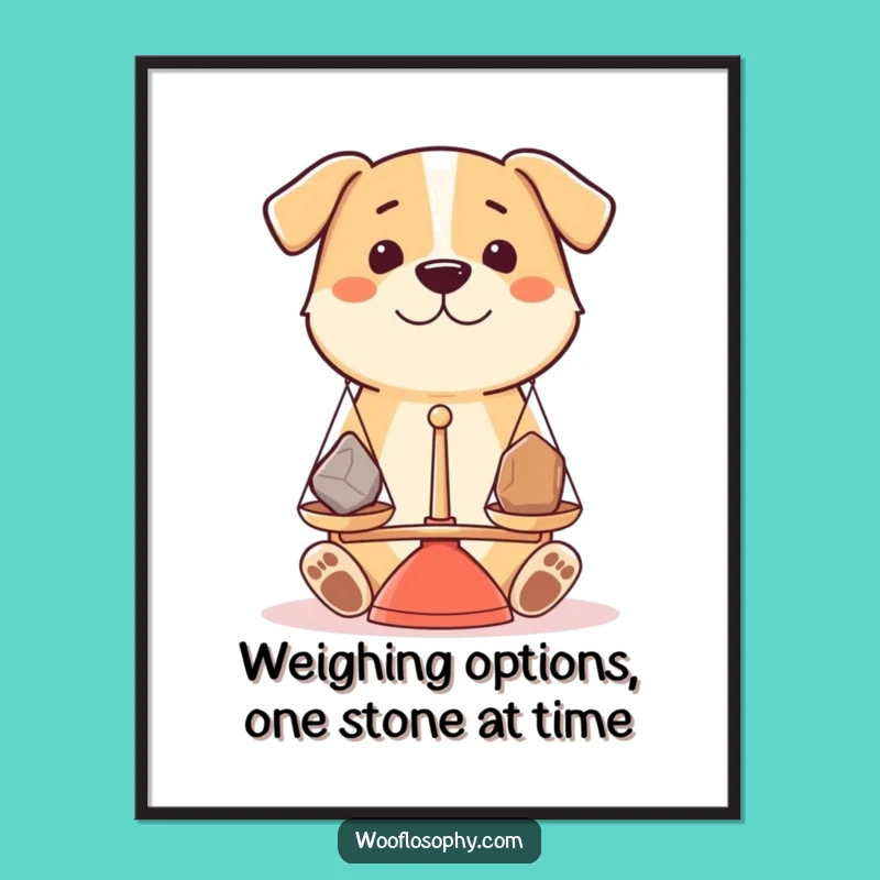 Free Printable Wall Art: Dog Weighing Stones, Funny Balance Poster, Downloadable Art