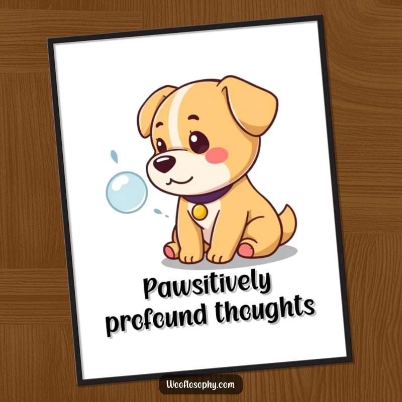 Funny Free Printable Wall Art: A regal Kawaii dog sits, lost in thought over a single, perfect bubble, adding humor to your decor.