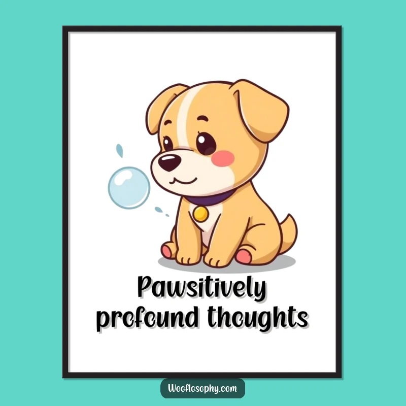 Free Printable Wall Art: Regal Kawaii Dog Ponders Bubble - Funny Minimalist Downloadable Decor
