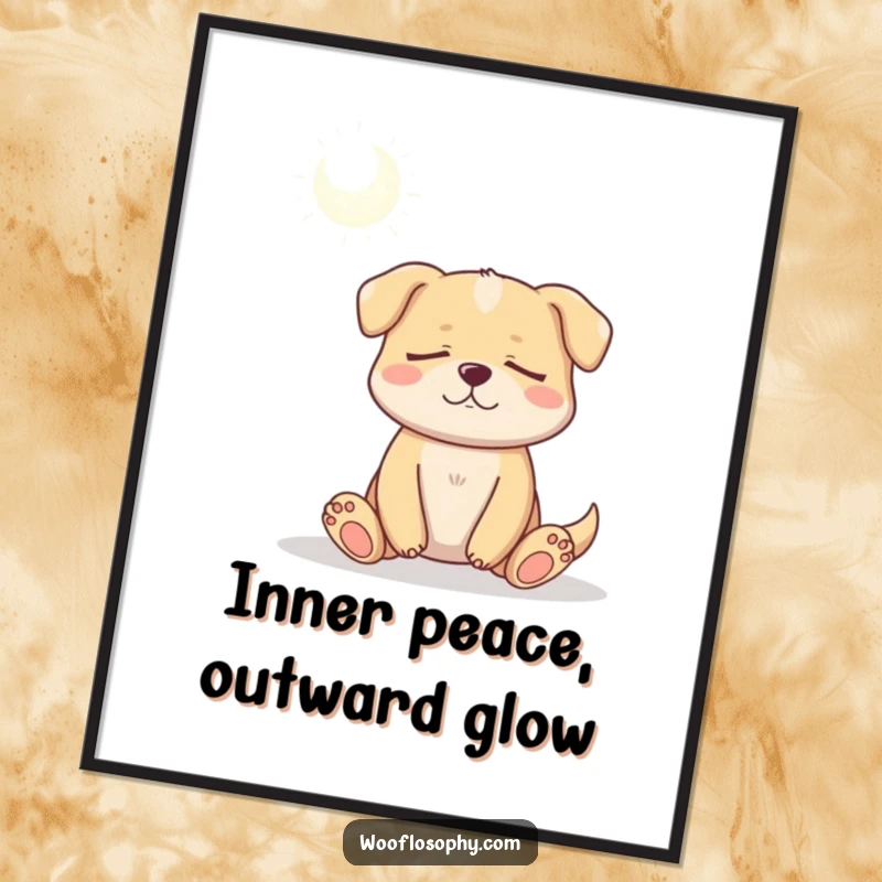 Funny Free Printable Wall Art: A dog sits peacefully with eyes closed, meditating in a warm, gentle sunbeam.