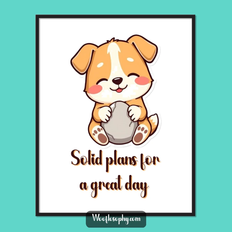 Free Printable Wall Art: Smiling Dog with Treasured Stone - Downloadable Art