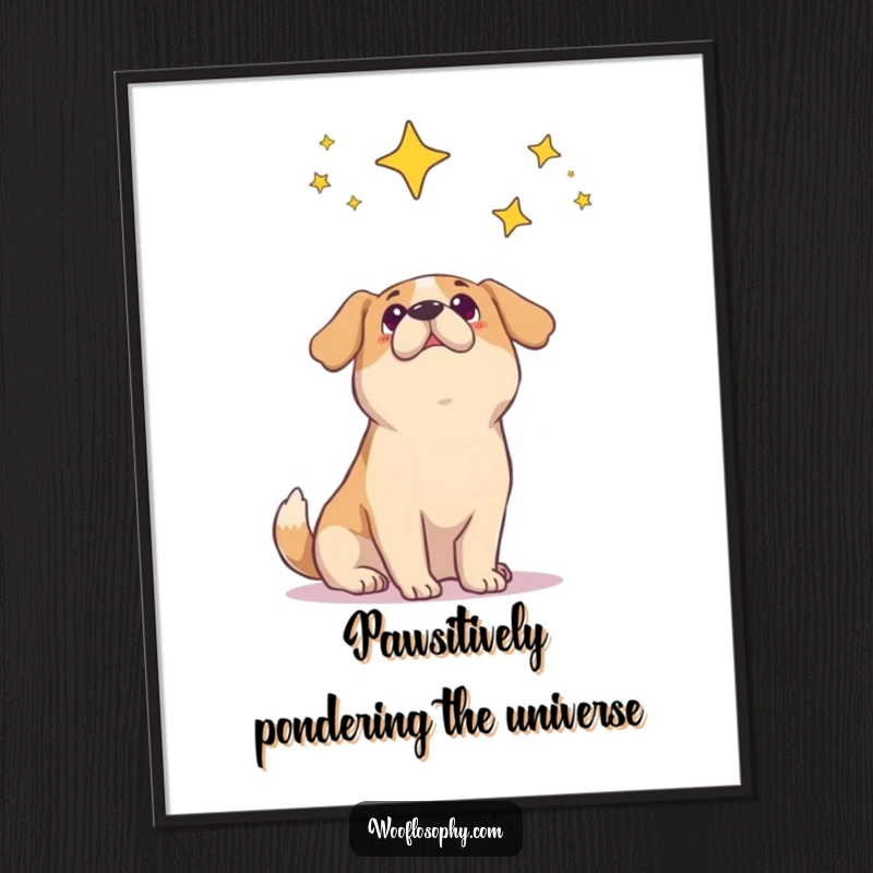 Funny Free Printable Wall Art: A dog gazing up at the vast night sky with stars, downloadable decor.