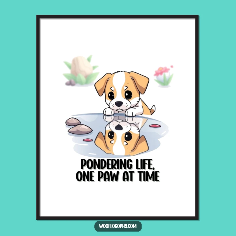 Funny Free Printable Wall Art: Reflecting Dog, Pensive Decor, Downloadable Art