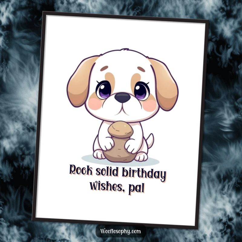 Funny Free Printable Wall Art: Dog with a tiny, serene rock balanced on its nose, promoting peace and humor.