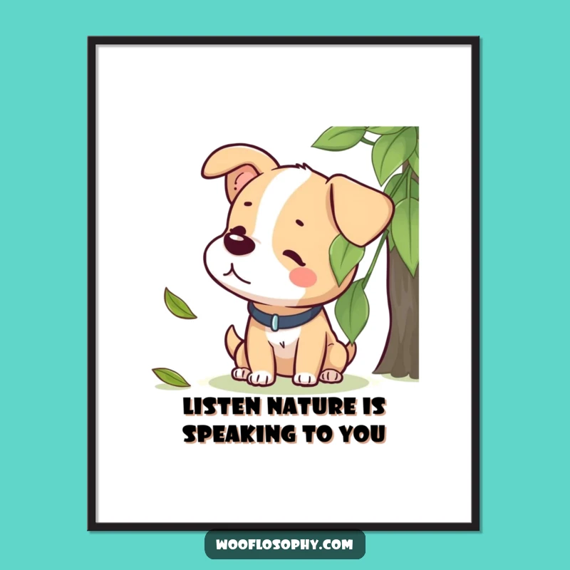 Funny Free Printable Wall Art: Dog Leaf Listening Art Downloadable
