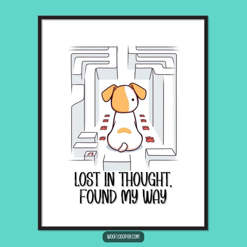 Free Printable Wall Art: Dog Maze Contemplation, Funny Dog Art, Downloadable Art