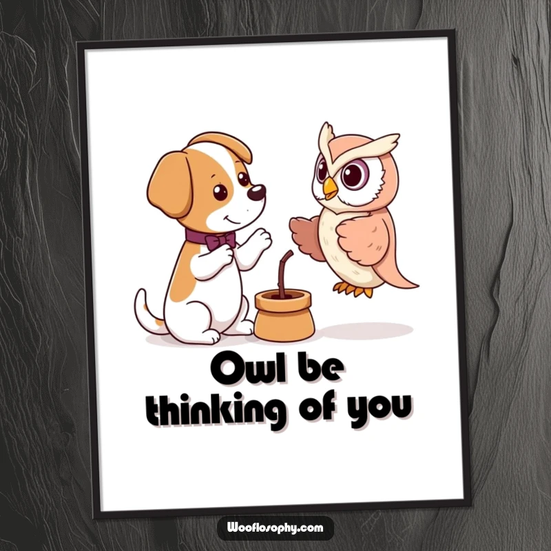 Funny Free Printable Wall Art: Dog and wise owl puppet engaged in a deep, humorous discussion.