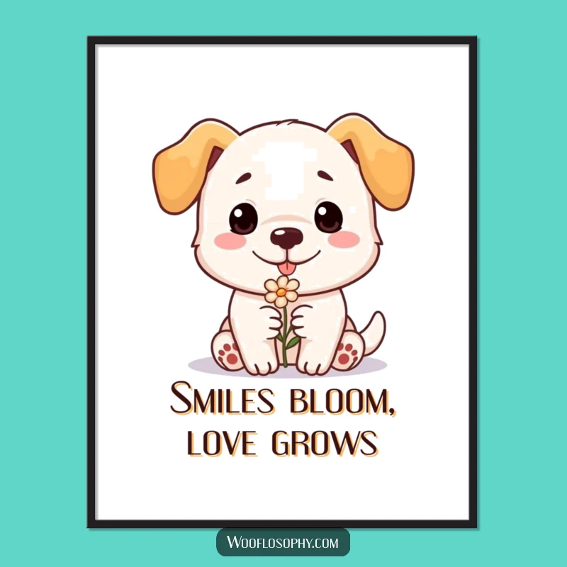 Free Printable Dog Flower Wall Art - Sweet Doggy Thinking Downloadable Art Gift