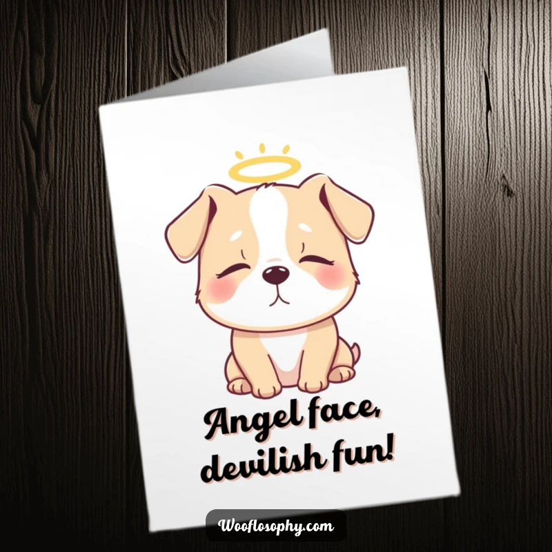 Funny Free Printable Birthday Card: Peaceful dog with closed eyes and a halo, looking like a sweet angel.